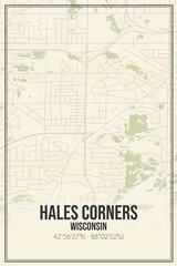 Retro US city map of Hales Corners, Wisconsin. Vintage street map.