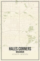 Obraz premium Retro US city map of Hales Corners, Wisconsin. Vintage street map.