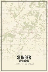 Retro US city map of Slinger, Wisconsin. Vintage street map.