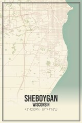 Retro US city map of Sheboygan, Wisconsin. Vintage street map.