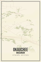 Retro US city map of Okauchee, Wisconsin. Vintage street map.