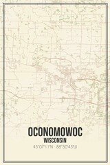 Retro US city map of Oconomowoc, Wisconsin. Vintage street map.