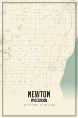 Retro US city map of Newton, Wisconsin. Vintage street map.