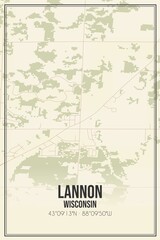 Retro US city map of Lannon, Wisconsin. Vintage street map.