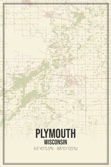 Retro US city map of Plymouth, Wisconsin. Vintage street map.