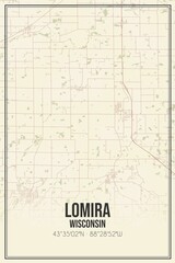 Retro US city map of Lomira, Wisconsin. Vintage street map.