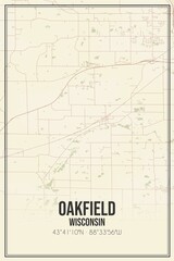 Retro US city map of Oakfield, Wisconsin. Vintage street map.