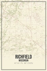 Retro US city map of Richfield, Wisconsin. Vintage street map.