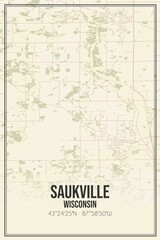 Retro US city map of Saukville, Wisconsin. Vintage street map.
