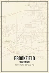Retro US city map of Brookfield, Wisconsin. Vintage street map.