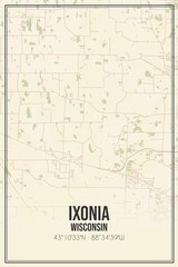 Retro US city map of Ixonia, Wisconsin. Vintage street map.