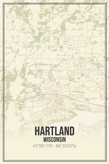 Retro US city map of Hartland, Wisconsin. Vintage street map.