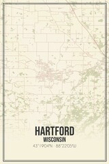 Retro US city map of Hartford, Wisconsin. Vintage street map.