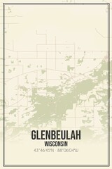 Retro US city map of Glenbeulah, Wisconsin. Vintage street map.