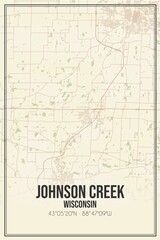 Retro US city map of Johnson Creek, Wisconsin. Vintage street map.