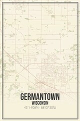 Retro US city map of Germantown, Wisconsin. Vintage street map.
