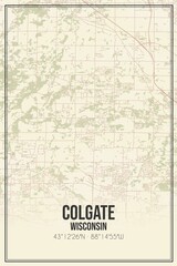 Retro US city map of Colgate, Wisconsin. Vintage street map.