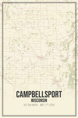 Fototapeta na wymiar Retro US city map of Campbellsport, Wisconsin. Vintage street map.