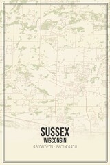 Retro US city map of Sussex, Wisconsin. Vintage street map.