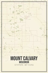 Retro US city map of Mount Calvary, Wisconsin. Vintage street map.