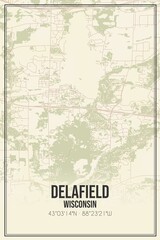 Retro US city map of Delafield, Wisconsin. Vintage street map.