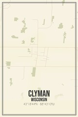 Retro US city map of Clyman, Wisconsin. Vintage street map.