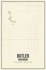 Retro US city map of Butler, Wisconsin. Vintage street map.