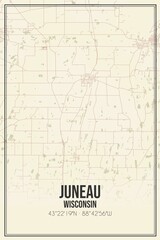 Retro US city map of Juneau, Wisconsin. Vintage street map.