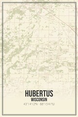 Retro US city map of Hubertus, Wisconsin. Vintage street map.