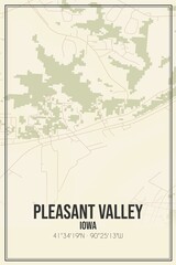 Retro US city map of Pleasant Valley, Iowa. Vintage street map.