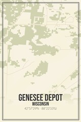 Retro US city map of Genesee Depot, Wisconsin. Vintage street map.