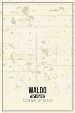 Retro US city map of Waldo, Wisconsin. Vintage street map.