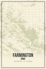 Retro US city map of Farmington, Iowa. Vintage street map.