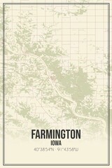 Retro US city map of Farmington, Iowa. Vintage street map.