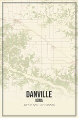 Retro US city map of Danville, Iowa. Vintage street map.