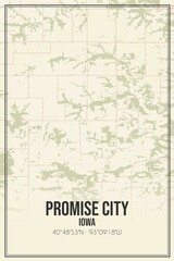 Retro US city map of Promise City, Iowa. Vintage street map.