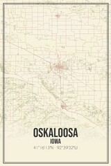 Retro US city map of Oskaloosa, Iowa. Vintage street map.