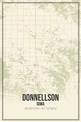 Retro US city map of Donnellson, Iowa. Vintage street map.