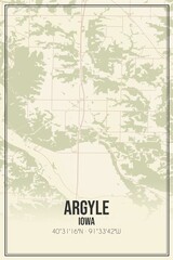 Retro US city map of Argyle, Iowa. Vintage street map.