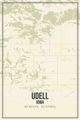 Retro US city map of Udell, Iowa. Vintage street map.