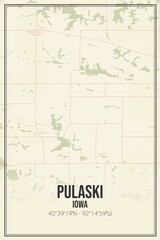 Retro US city map of Pulaski, Iowa. Vintage street map.