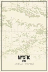 Retro US city map of Mystic, Iowa. Vintage street map.