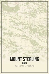 Retro US city map of Mount Sterling, Iowa. Vintage street map.