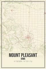Retro US city map of Mount Pleasant, Iowa. Vintage street map.