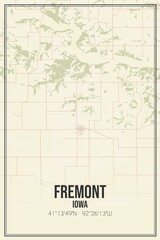 Retro US city map of Fremont, Iowa. Vintage street map.