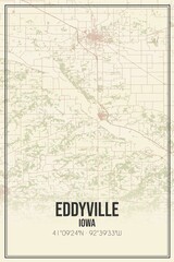 Retro US city map of Eddyville, Iowa. Vintage street map.
