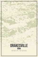 Retro US city map of Drakesville, Iowa. Vintage street map.