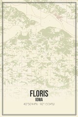 Retro US city map of Floris, Iowa. Vintage street map.
