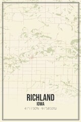 Retro US city map of Richland, Iowa. Vintage street map.