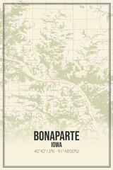 Retro US city map of Bonaparte, Iowa. Vintage street map.